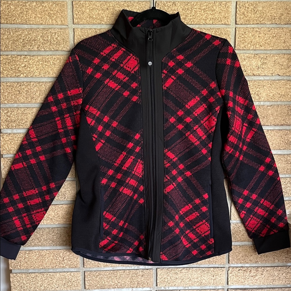 T by Talbots Black Jacket with Red Plaid Zip Front